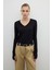 V Yaka Uzun Kol Basic T-Shirt Siyah K2623803_001 3