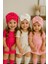 Fiyonklu Çift Kat Bebek Bone 3'lü Set- Pembe/beyaz/fuşya 2