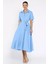 Düğmeli ve Pileli Kısa Kol Uzun Elbise P-00017763 1