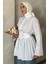 Gömlek Yaka Papatya Aplikeli Bel Lastikli Tesettür Tunik P-00017985 1