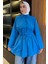 Gömlek Yaka Papatya Aplikeli Bel Lastikli Tesettür Tunik P-00017985 2