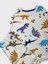 Erkek Çocuk %100 Pamuklu Ekru Dinozor Desenli Uzun Kollu Pijama Takımı 3
