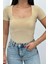 Kadın Kısa Kollu T-Shirt Kare Yaka Çift Kat Sandy Kumaş Crop T-Shirt 5