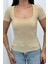 Kadın Kısa Kollu T-Shirt Kare Yaka Çift Kat Sandy Kumaş Crop T-Shirt 6