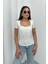 Kadın Kısa Kollu T-Shirt Kare Yaka Çift Kat Sandy Kumaş Crop T-Shirt 3