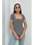 Kadın Kısa Kollu T-Shirt Kare Yaka Çift Kat Sandy Kumaş Crop T-Shirt 1