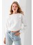 Kadın Bisiklet Yaka Kelebek Aksesuarlı 3ip Crop Sweatshirt Beyaz - 2670 1