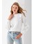 Kadın Bisiklet Yaka Kelebek Aksesuarlı 3ip Crop Sweatshirt Beyaz - 2670 2
