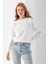 Kadın Bisiklet Yaka Kelebek Aksesuarlı 3ip Crop Sweatshirt Beyaz - 2670 4