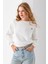 Kadın Bisiklet Yaka Kelebek Aksesuarlı 3ip Crop Sweatshirt Beyaz - 2670 5
