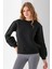 Kadın Bisiklet Yaka Kol Parçalı 3ip Şardonlu Sweatshirt Siyah - 2513 1