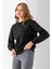 Kadın Bisiklet Yaka Kol Parçalı 3ip Şardonlu Sweatshirt Siyah - 2513 3