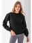 Kadın Bisiklet Yaka Kol Parçalı 3ip Şardonlu Sweatshirt Siyah - 2513 4