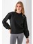 Kadın Bisiklet Yaka Kol Parçalı 3ip Şardonlu Sweatshirt Siyah - 2513 6