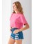 Kadın Bisiklet Yaka %100 Pamuk Basic Crop T-Shirt Pembe - 925007 2