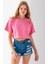 Kadın Bisiklet Yaka %100 Pamuk Basic Crop T-Shirt Pembe - 925007 3