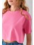Kadın Bisiklet Yaka %100 Pamuk Basic Crop T-Shirt Pembe - 925007 7