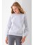 Kadın Bisiklet Yaka Kol Parçalı 3ip Şardonlu Sweatshirt Gri - 2513 1