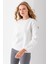 Kadın Bisiklet Yaka Kol Parçalı 3ip Şardonlu Sweatshirt Beyaz - 2513 1
