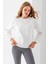 Kadın Bisiklet Yaka Kol Parçalı 3ip Şardonlu Sweatshirt Beyaz - 2513 2