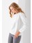 Kadın Bisiklet Yaka Kol Parçalı 3ip Şardonlu Sweatshirt Beyaz - 2513 5