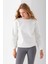 Kadın Bisiklet Yaka Kol Parçalı 3ip Şardonlu Sweatshirt Beyaz - 2513 6