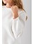 Kadın Bisiklet Yaka Kol Parçalı 3ip Şardonlu Sweatshirt Beyaz - 2513 7