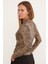 Leopar Desenli Yanı Drapeli Dik Yaka Bluz 6