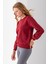 Kadın Bisiklet Yaka Kol Parçalı 3ip Şardonlu Sweatshirt Bordo - 2513 1