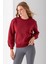 Kadın Bisiklet Yaka Kol Parçalı 3ip Şardonlu Sweatshirt Bordo - 2513 2