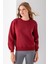 Kadın Bisiklet Yaka Kol Parçalı 3ip Şardonlu Sweatshirt Bordo - 2513 5