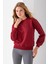 Kadın Bisiklet Yaka Kol Parçalı 3ip Şardonlu Sweatshirt Bordo - 2513 6
