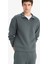 Boxy Fit Dik Yaka Yarım Fermuarlı Skuba Dalgıç Kumaş Sweatshirt E9363AX25AU 1