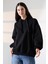 Relax Rahat Kesim Kapşonlu Salaş Oversize Kolları Geniş Basic Kadın Sweatshirt 21966 Siyah 2