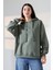 Relax Rahat Kesim Kapşonlu Salaş Oversize Kolları Geniş Basic Kadın Sweatshirt 21966 Haki 1