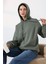 Relax Rahat Kesim Kapşonlu Salaş Oversize Kolları Geniş Basic Kadın Sweatshirt 21966 Haki 3