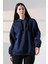 Relax Rahat Kesim Kapşonlu Salaş Oversize Kolları Geniş Basic Kadın Sweatshirt 21966 Lacivert 1