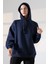 Relax Rahat Kesim Kapşonlu Salaş Oversize Kolları Geniş Basic Kadın Sweatshirt 21966 Lacivert 3