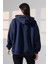 Relax Rahat Kesim Kapşonlu Salaş Oversize Kolları Geniş Basic Kadın Sweatshirt 21966 Lacivert 4