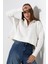 Relax Rahat Salaş Geniş Kesim Yarım Fermuarlı Dik Yaka Yanları Yırtmaçlı Pamuklu Kadın Sweatshirt 21967 Ekru 2