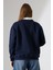 Relax Rahat Salaş Geniş Kesim Gömlek Yaka Pamuklu Kadın Sweatshirt 21985 Lacivert 4