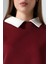 Relax Rahat Salaş Geniş Kesim Gömlek Yaka Pamuklu Kadın Sweatshirt 21985 Bordo 2