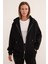 Basic Fermuarlı Kapüşonlu Oversize Sweatshirt 2