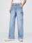 Kadın Mavi Mid Rise '90S Loose Kargo Jean Pantolon 1