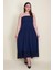 Kadın Lacivert Etek Ucu Dantel Göğüs Kısmı Gipe Lastikli Elbise 65N26128 5