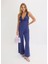 Kadın Büyük Beden Indigo, Şifon Detaylı, Derin Yakalı Şık Tulum 65N38960 1
