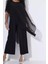 Kadın Büyük Beden Siyah, Tek Parça Jarse, Şifon Üst, Omuz Detaylı, Geniş Paça Abiye Tulum 65N39019 3