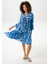 Kadın Büyük Beden Mavi, Yarım Pat Ön Düğmeli, Volan Detaylı Dokuma Viskon Elbise 65N39030 1