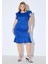Kadın Büyük Beden Saks, Scuba Kumaş, Volanlı Kısa Kollu Elbise 65N39047 1