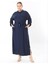 Kadın Büyük Beden Lacivert, Ön Boy Düğmeli, Ayarlanabilir Kol, Kuşaklı Uzun Elbise 65N38957 1